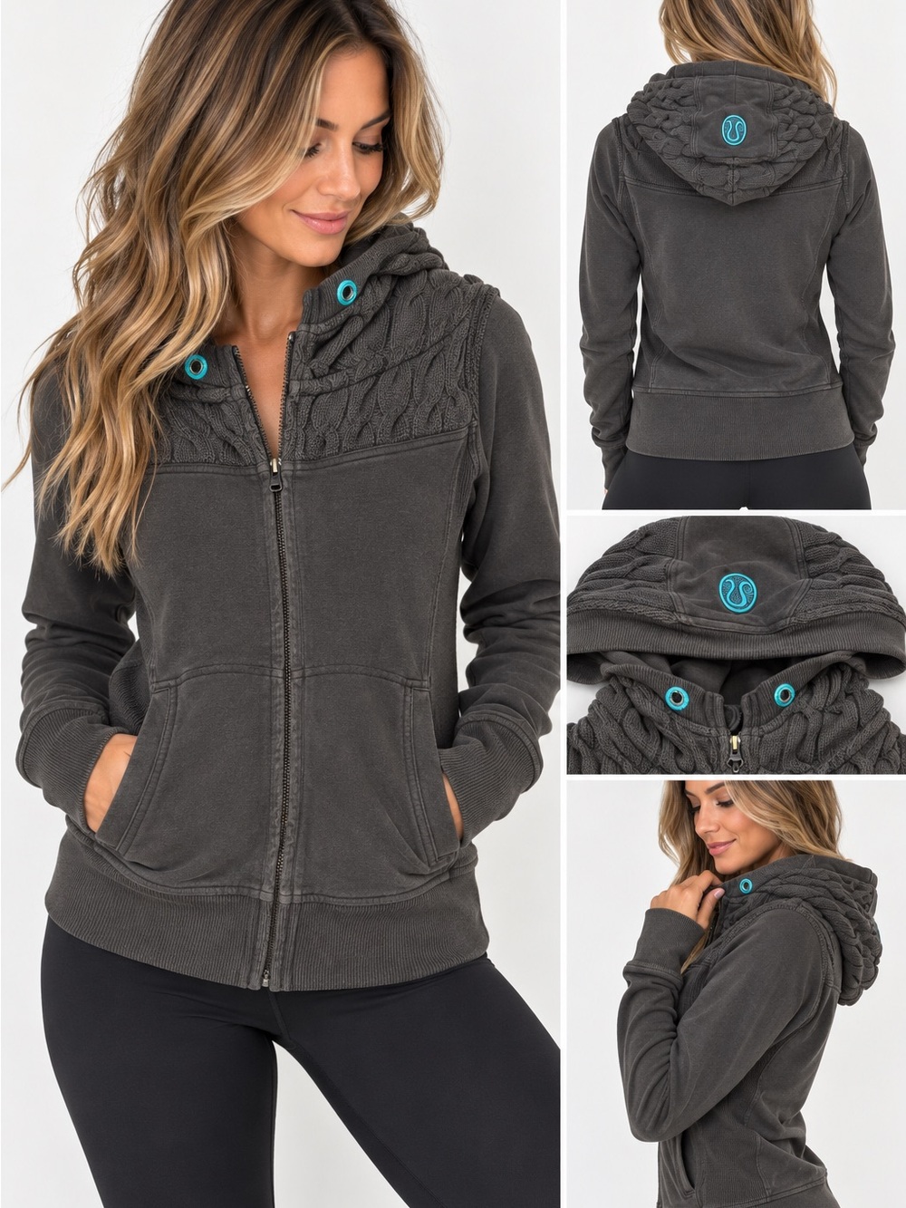 RARE Vintage Lululemon Fireside Scuba Hoodie Cable Knit Charcoal Size 8